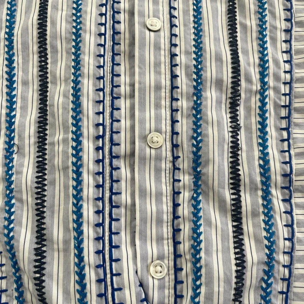 ANN MASHBURN Light Blue & White Striped Women' Tunic Top with Navy Embroidery S - Picture 3 of 4